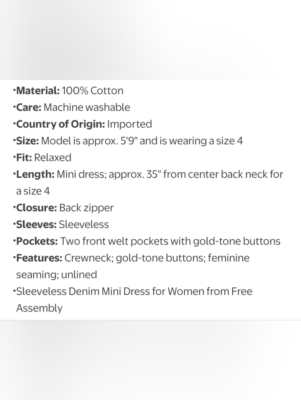 Free Assembly Denim Dress Sz 14 NWT - Picture 7 of 7